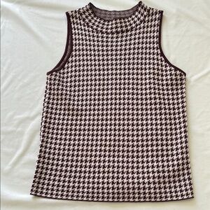 Ann Taylor Houndstooth Mock Neck Shell Top